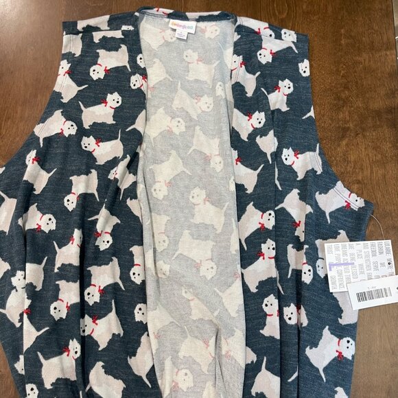 Lularoe Joy Long Vest Women's Size Large Duster, Cardigan Sweater Scottie Dog - Picture 4 of 10